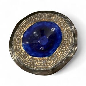 ICELANDIC ARTIST Stunning Artistic Blue and Gold Ceramic Bowl